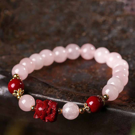 Pulsera de zorro de nueve colas con cinabrio de cristal rosa natural de Buddha Stones