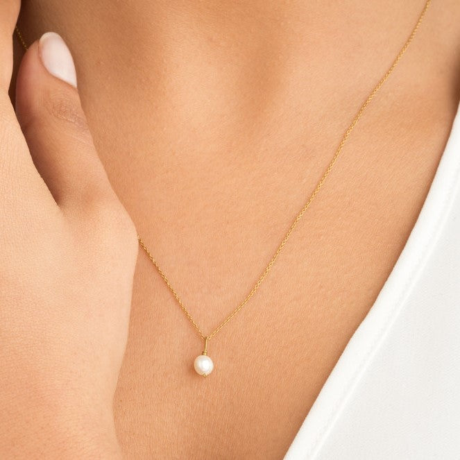 Gold Diamond Style Huggies and Single Pearl Necklace Gift Set