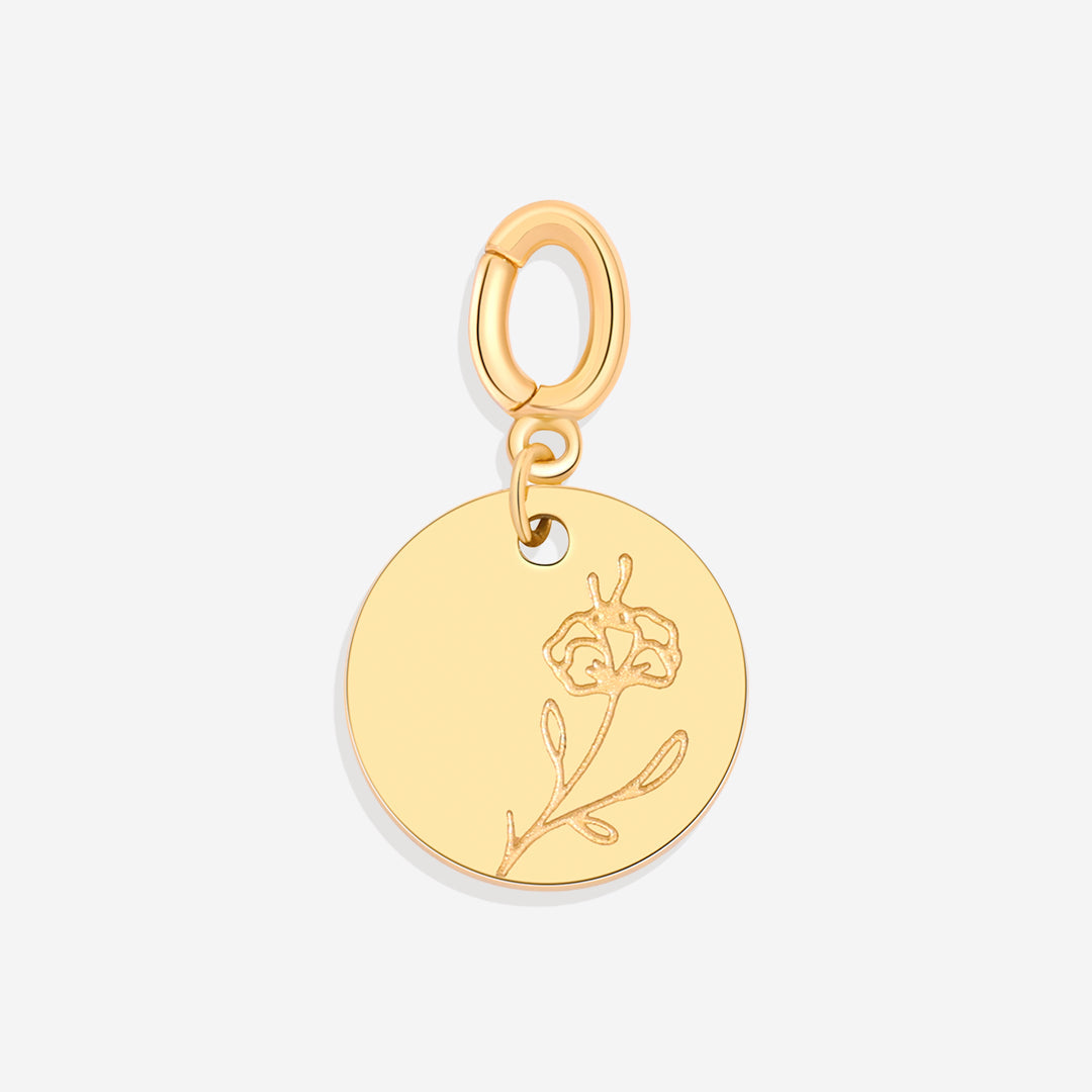 Dije de disco con flor de nacimiento grabada