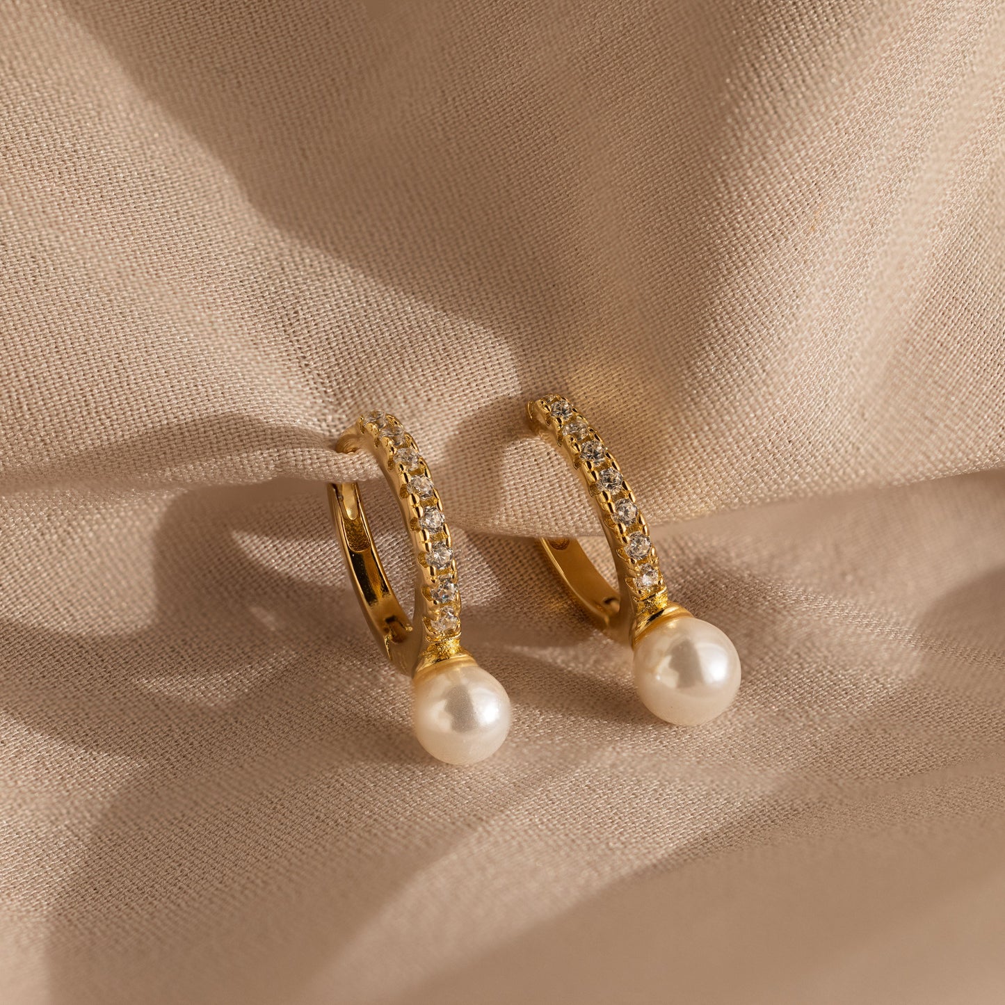 Pave Pearl Drop Huggies