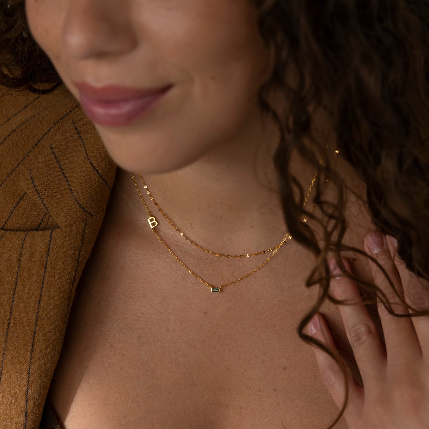 Initial Baguette Birthstone Necklace