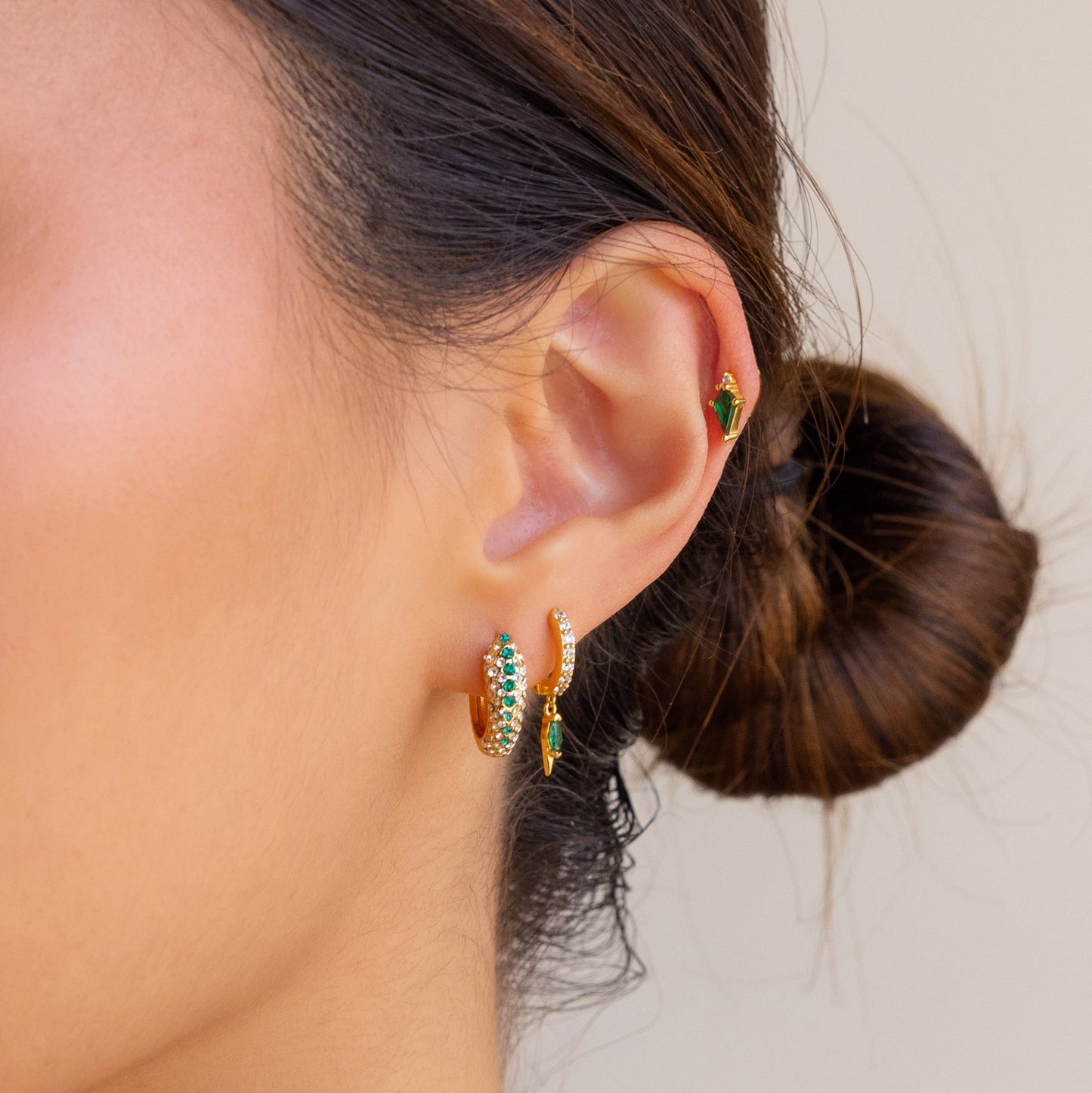 Emerald Pave Snake Hoops