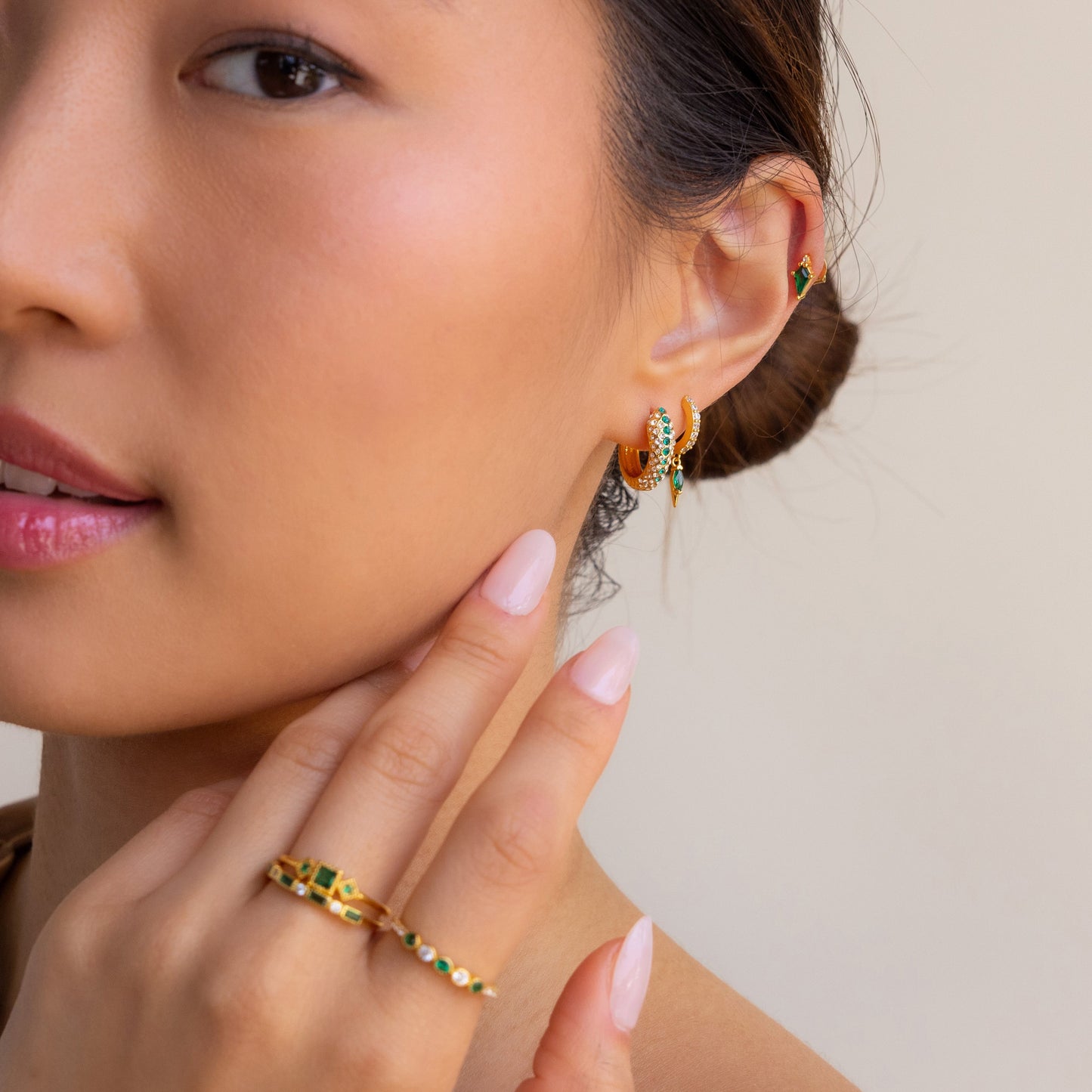 Emerald Pave Snake Hoops