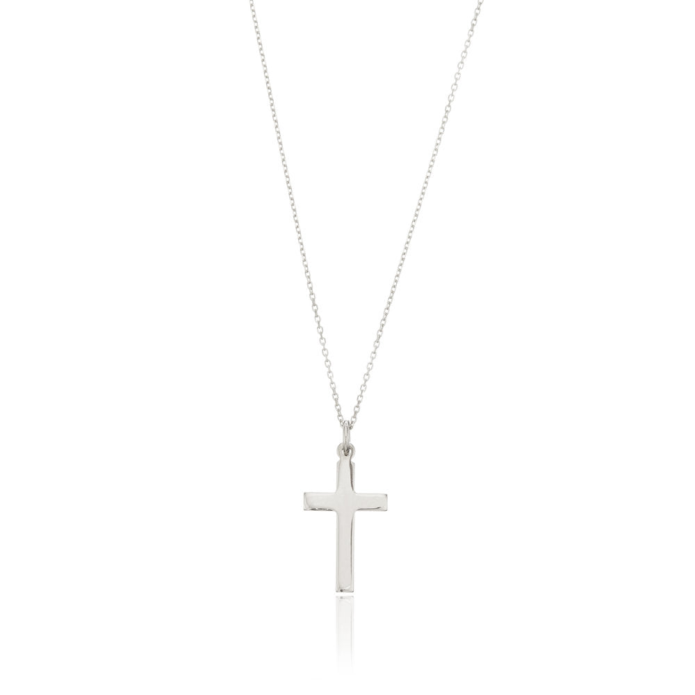 Collar de cruz de oro blanco macizo