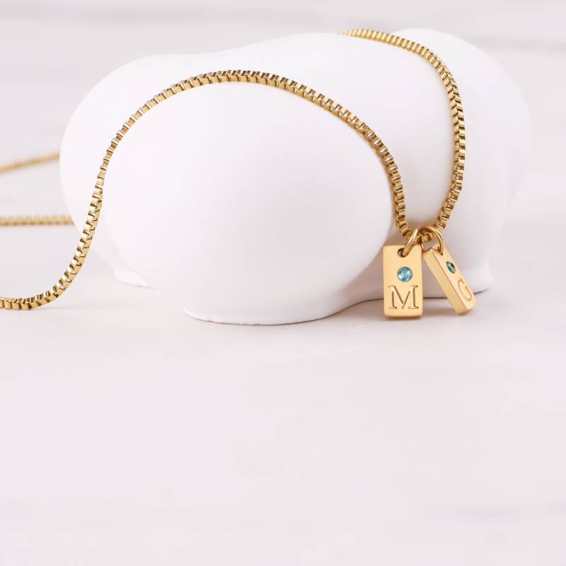 Delicado collar con placa inicial pavé