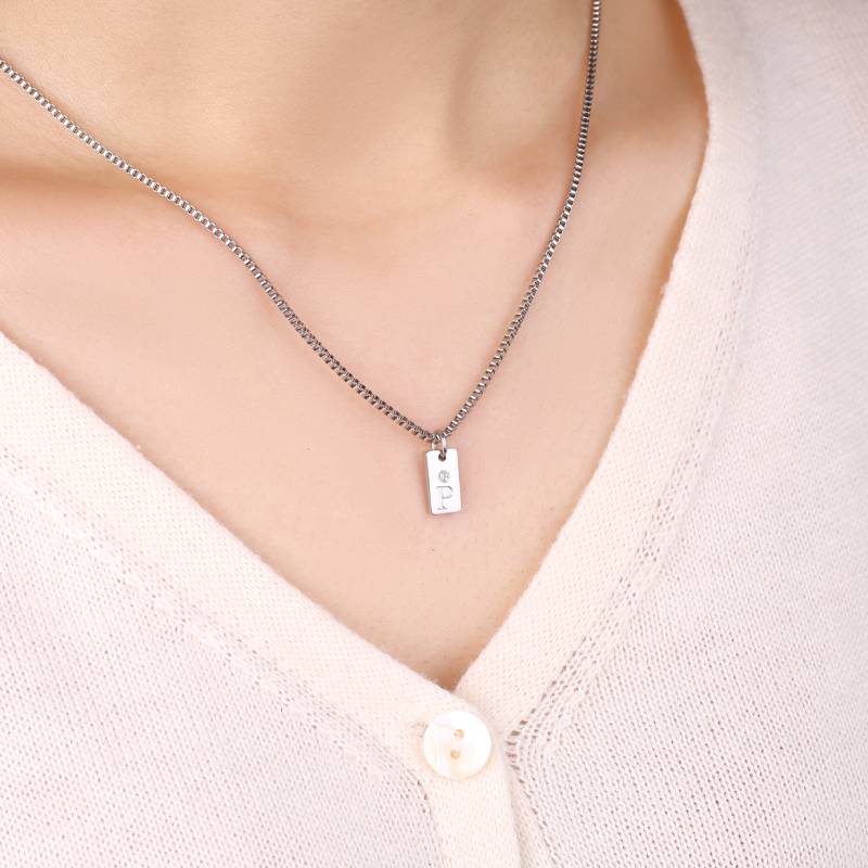 Delicado collar con placa inicial pavé