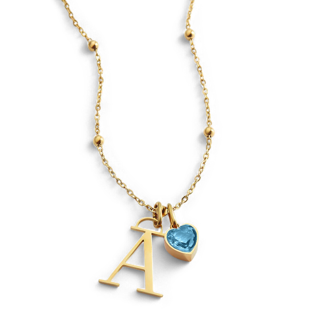 Initial & Birthstone Droplet Necklace