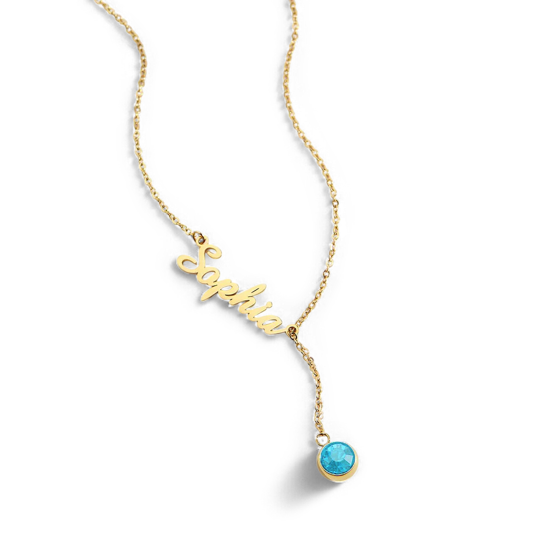 Birthstone Lariat Name Necklace