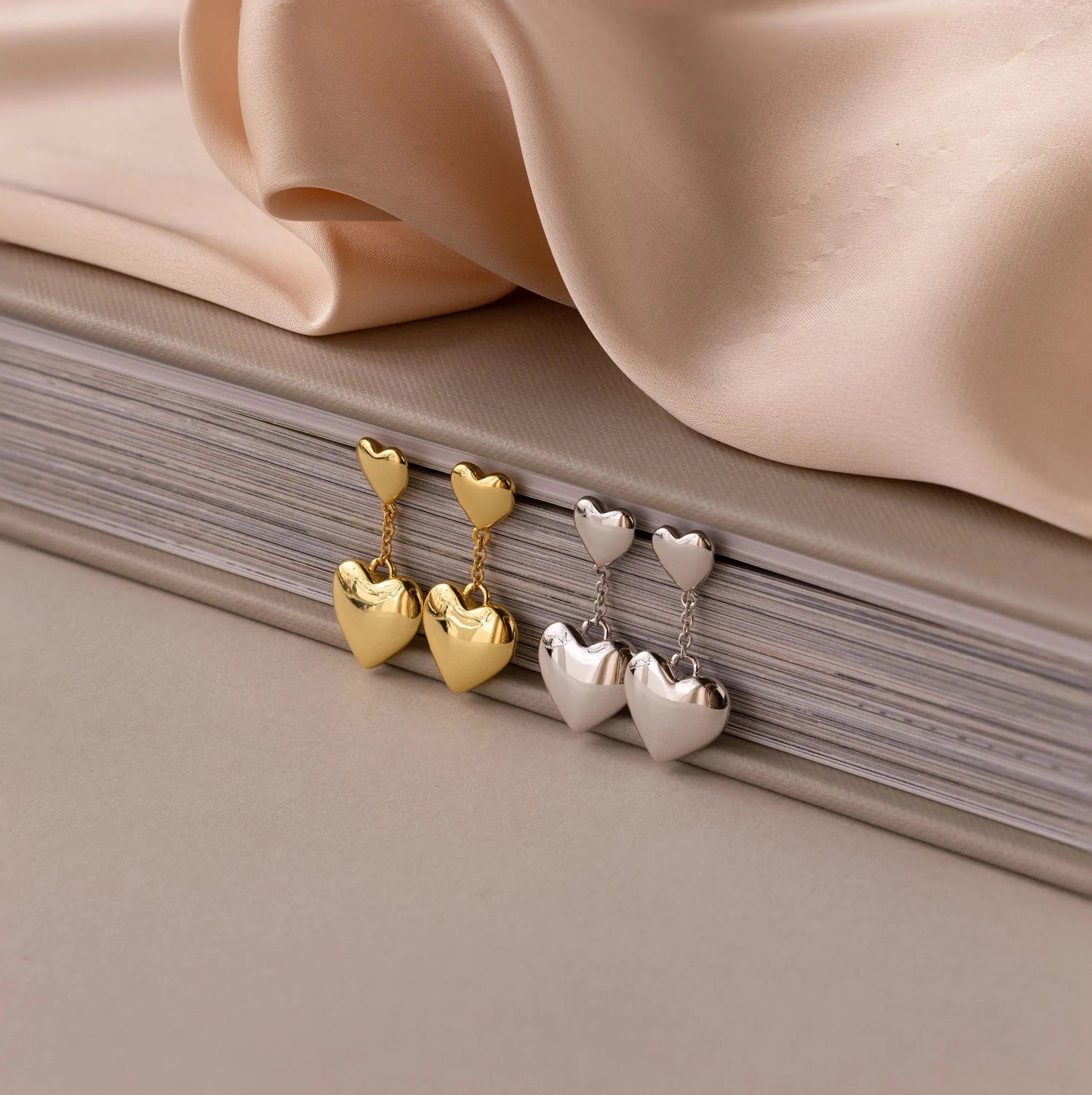Duo Heart Drop Studs
