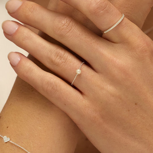 Silver Pearl Chain Ring
