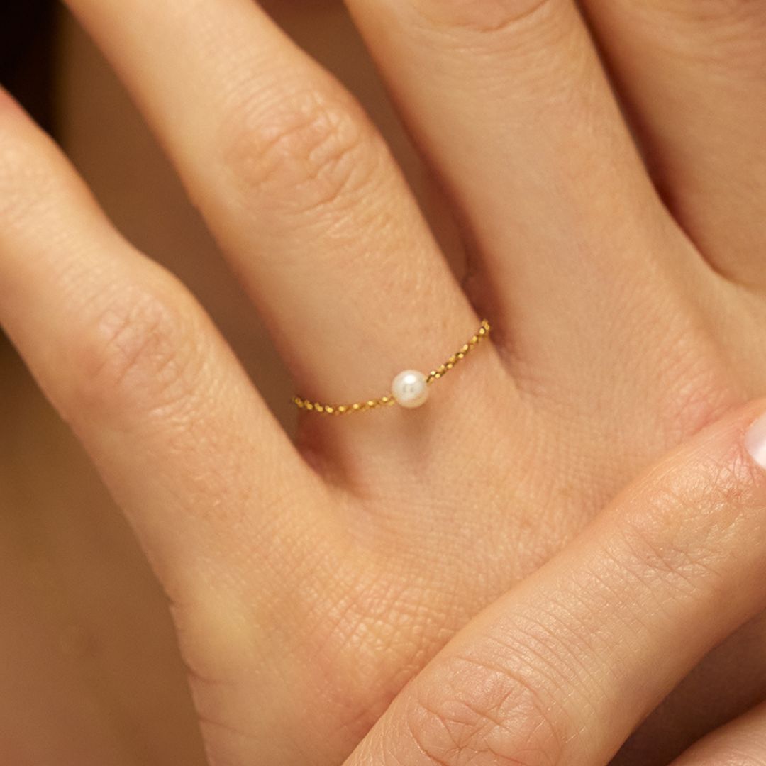 Gold Pearl Chain Ring