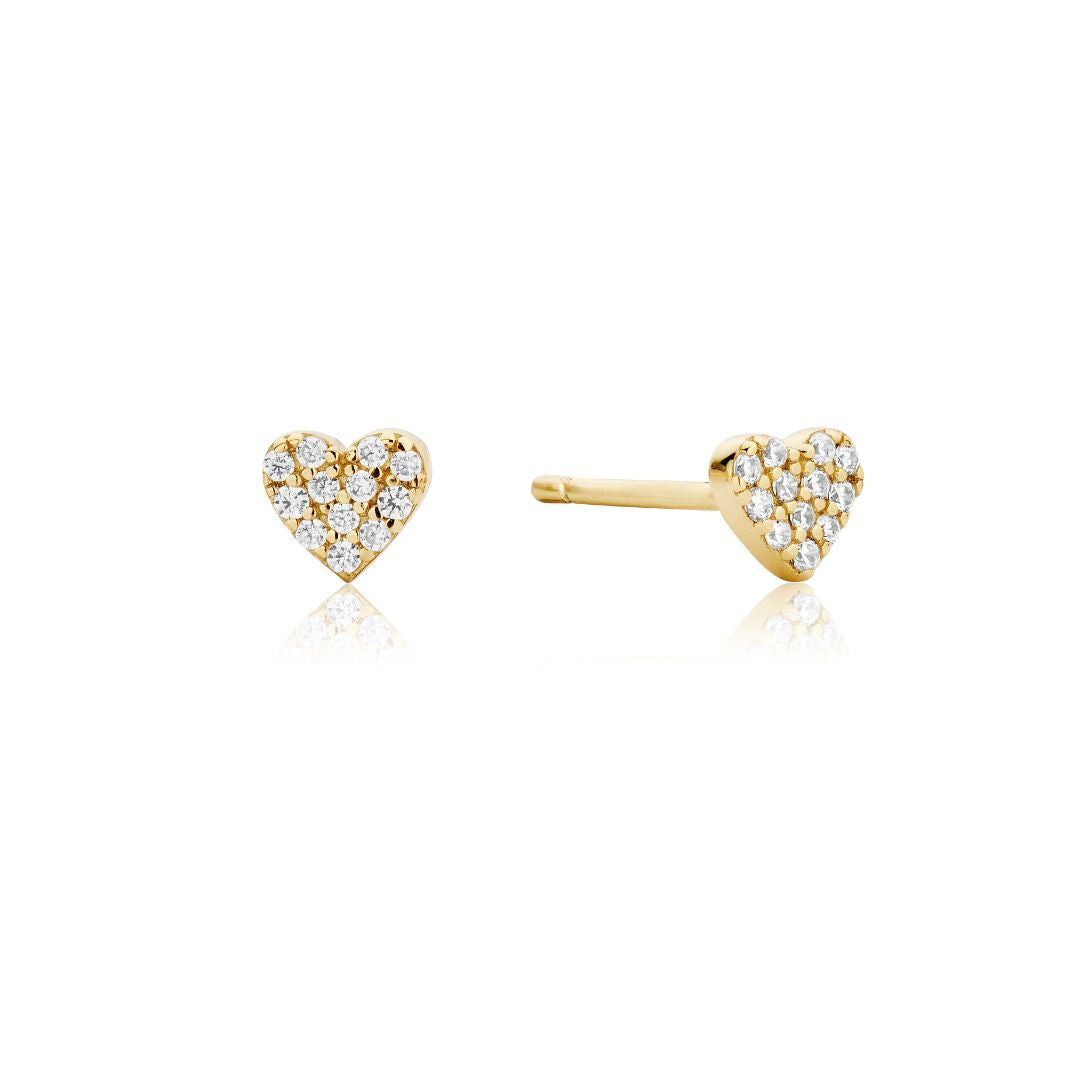 Goldfarbene Ohrstecker im Cluster-Herz-Stil mit Diamanten