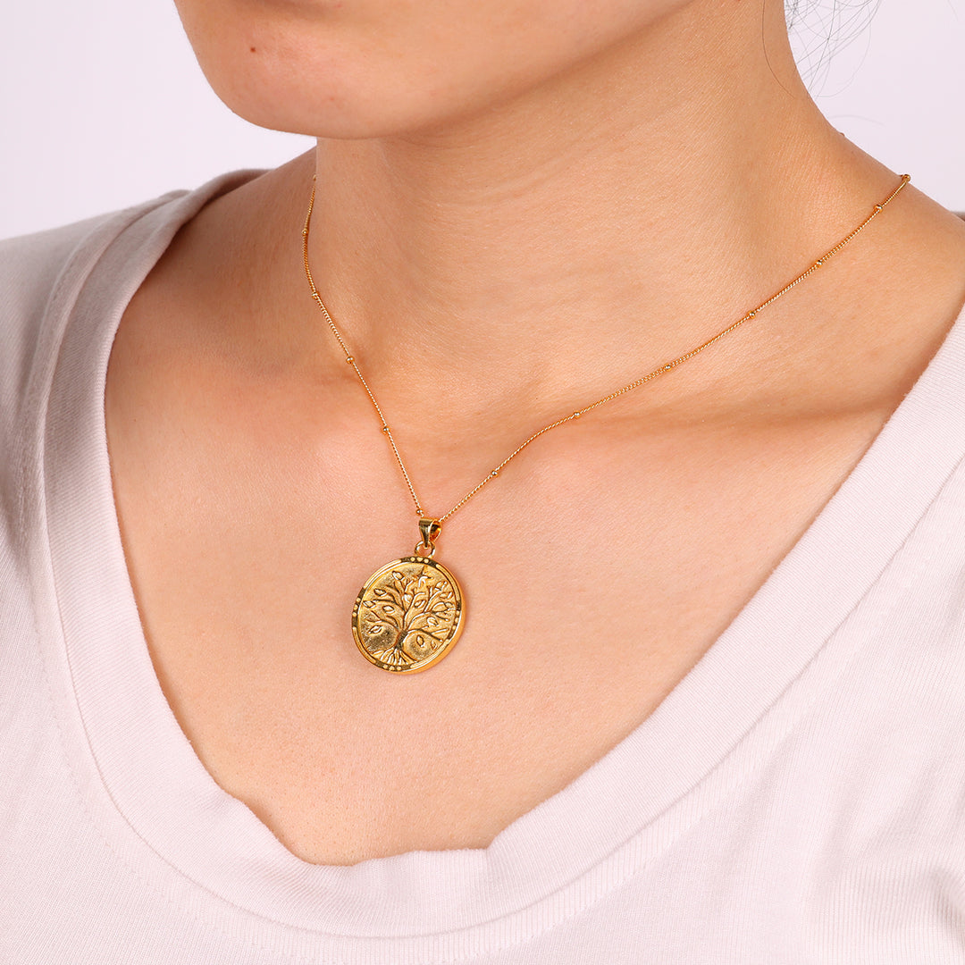 Tree of Life Vermeil Coin Pendant Necklace