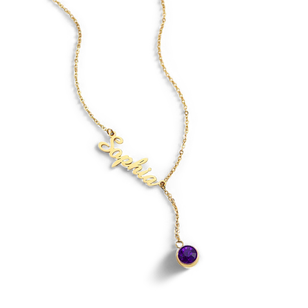 Birthstone Lariat Name Necklace
