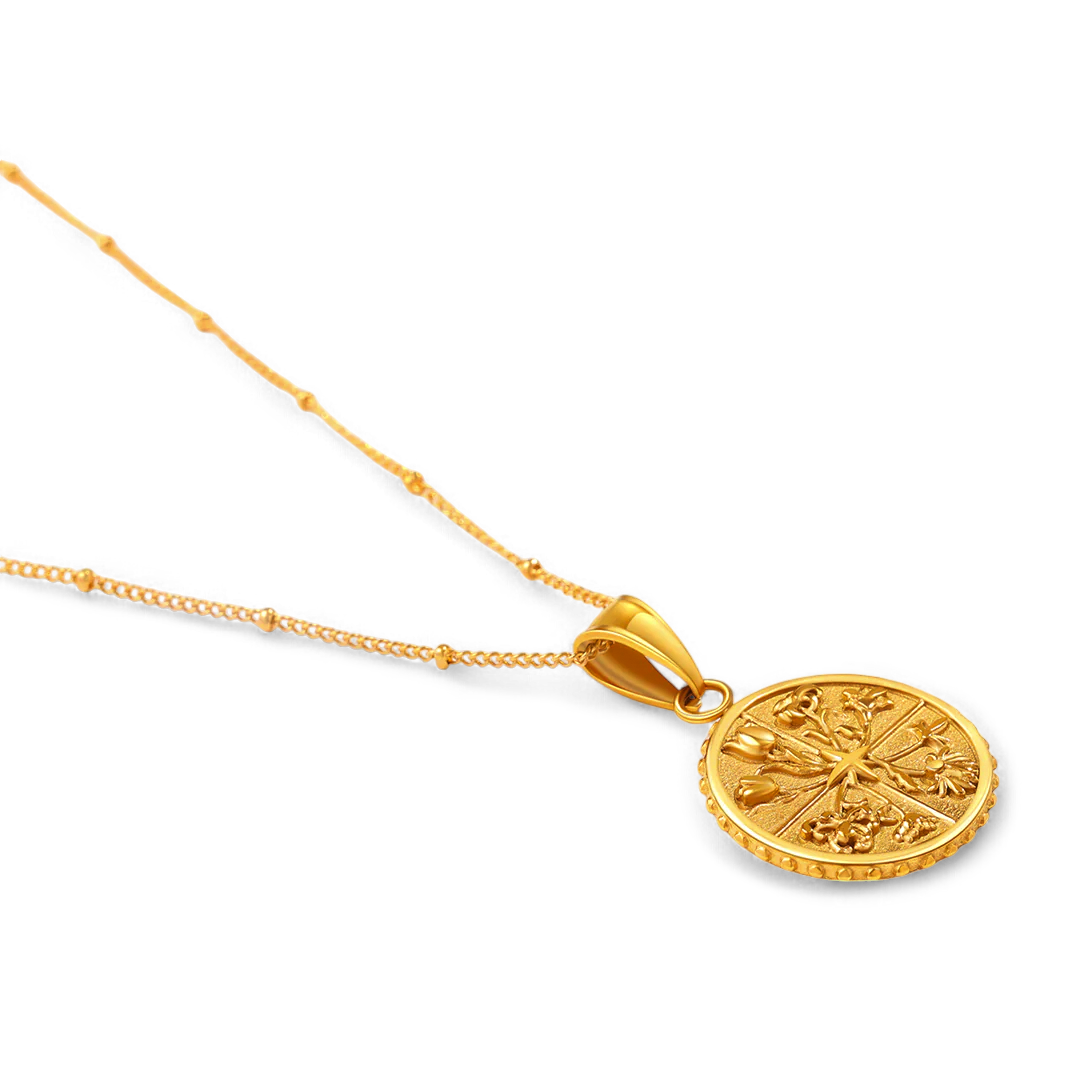Floral Coin Pendant Necklace