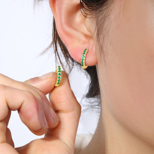 Gemstone Huggie Hoop Sleeper Earrings - Touch Bling