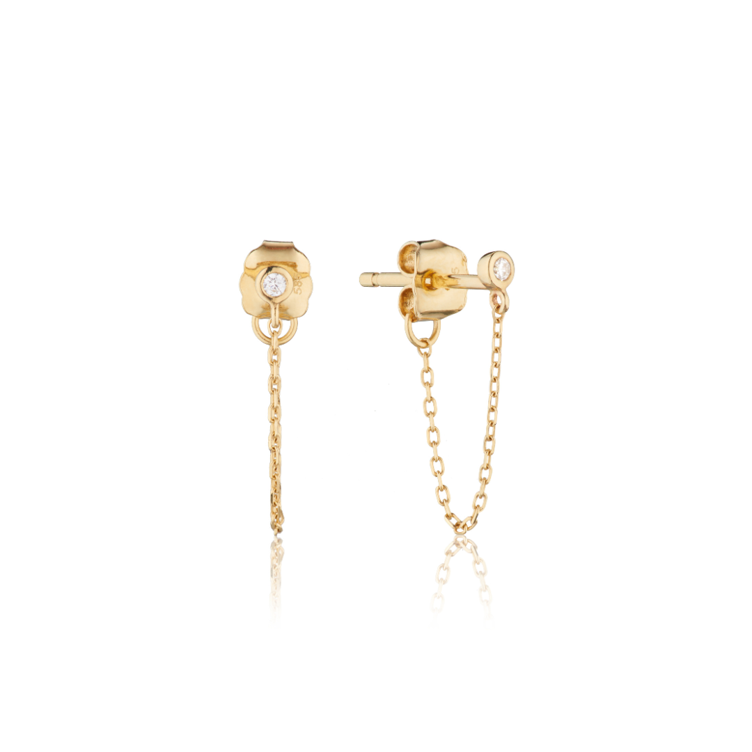 Pendientes de cadena con diamantes dorados
