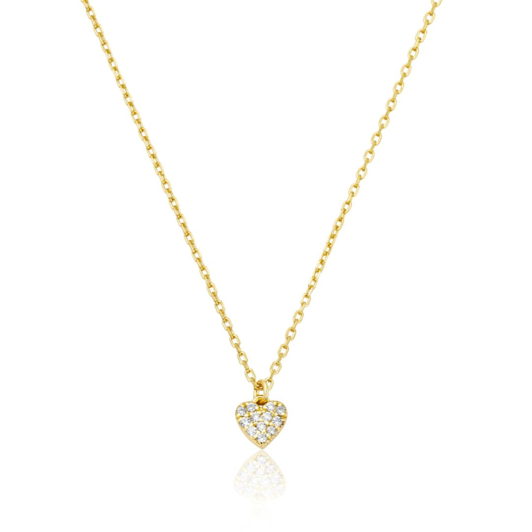 Collar de corazón con racimo de diamantes de oro
