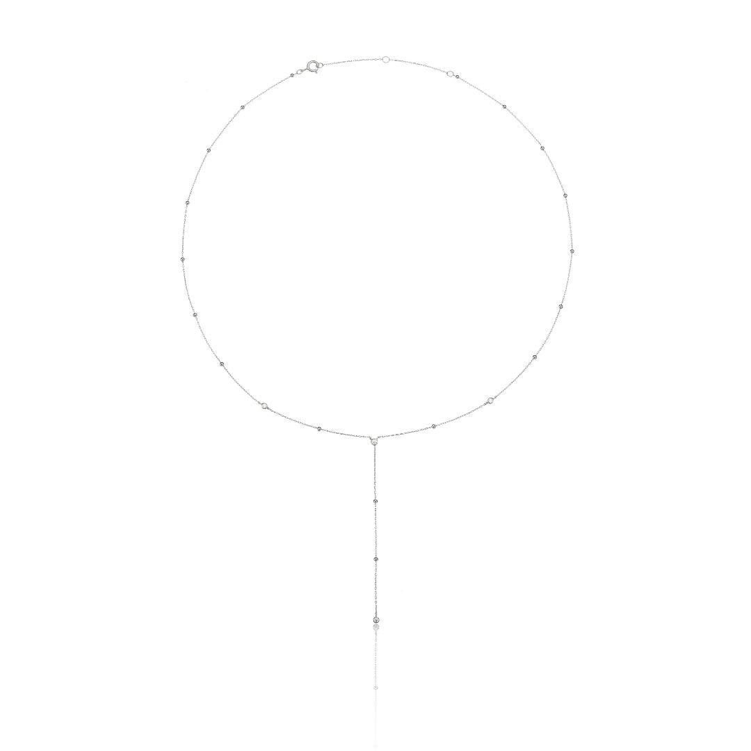 Silver Diamond Style Satellite Lariat Necklace