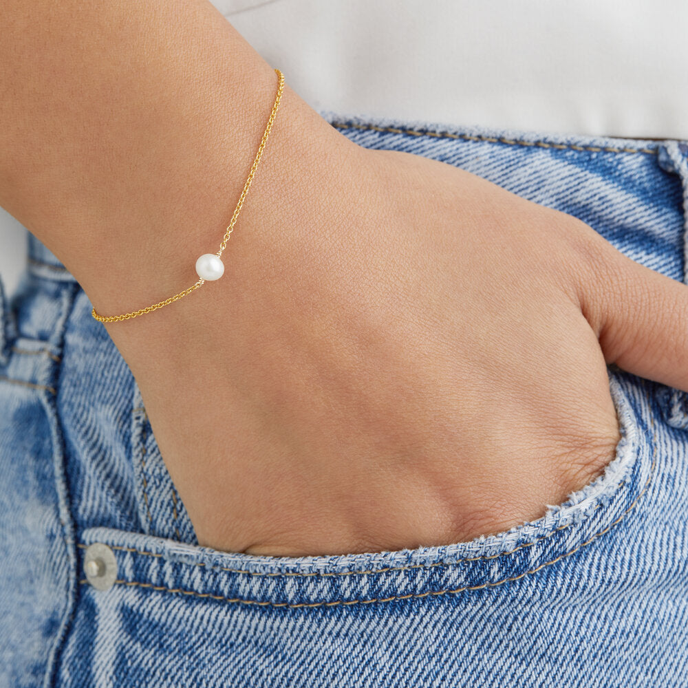 Gold Pearl Drop Huggies and Single Pearl Bracelet Gift Set