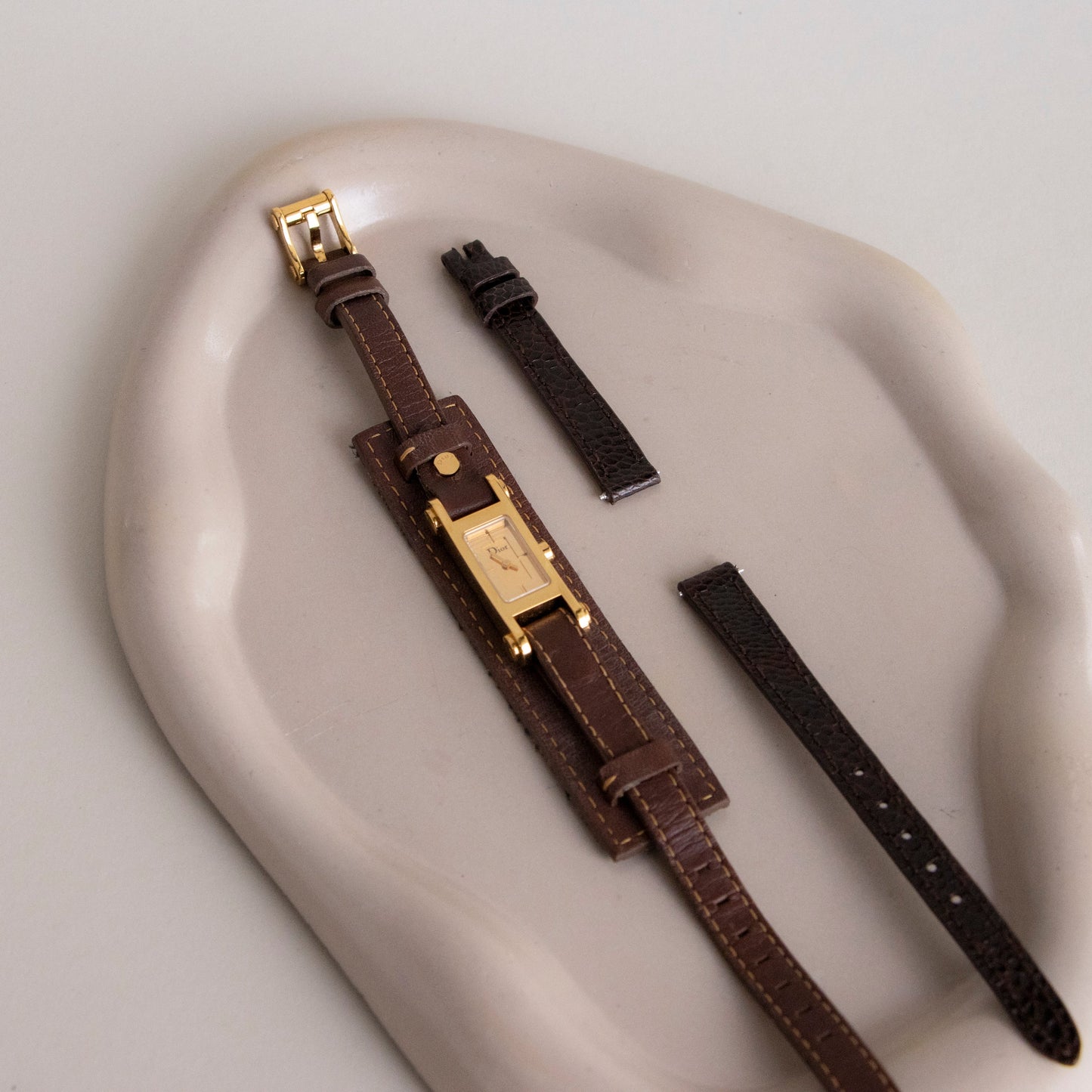 Vintage Christian Dior Swiss Leather Gold Watch