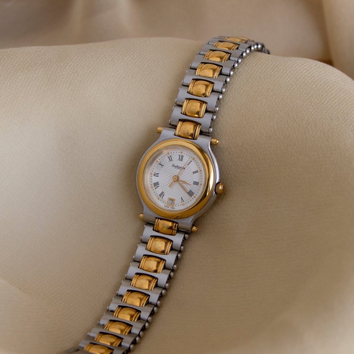 Vintage Burberrys Swiss Bold Round Two Tone Watch