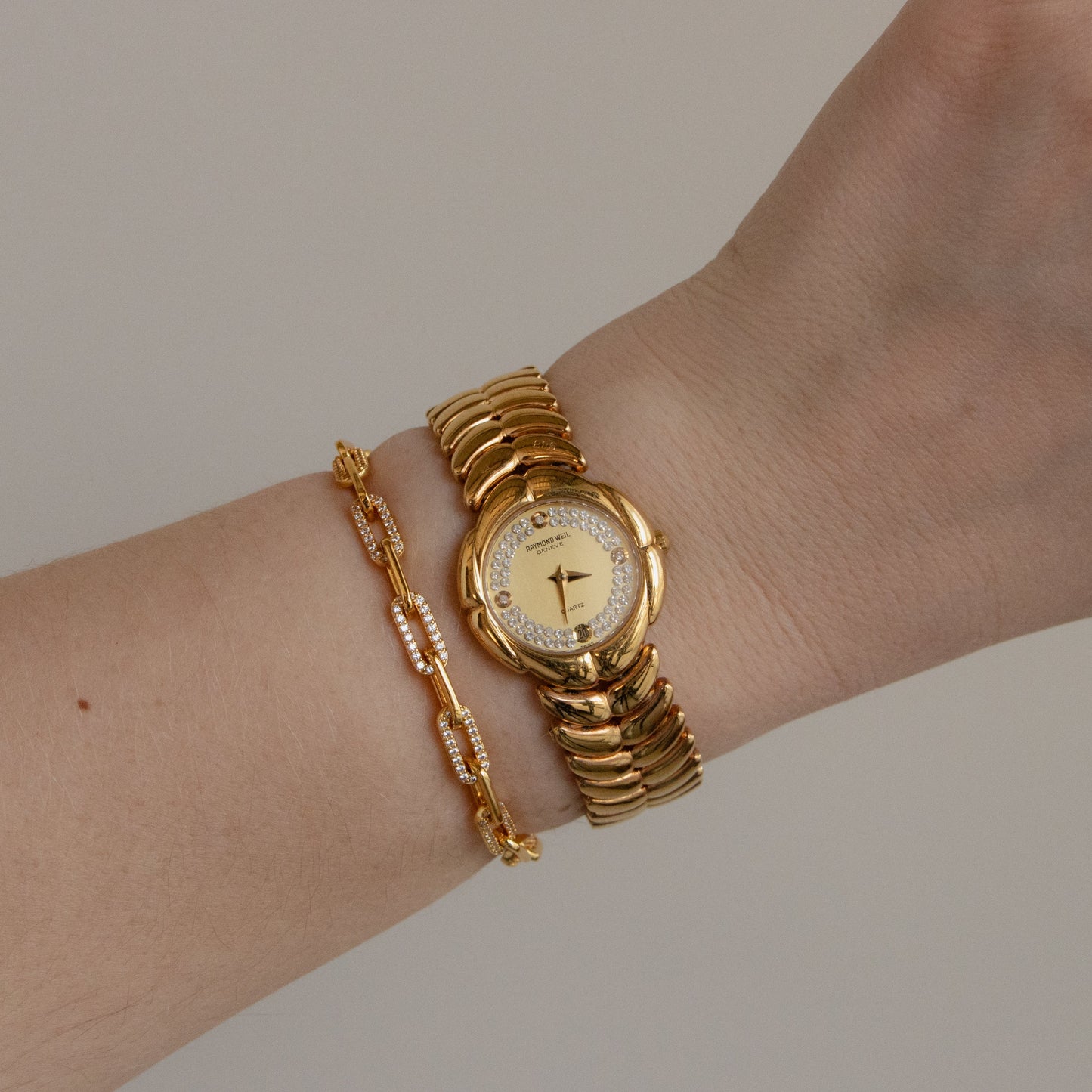 Vintage Raymond Weil Swiss Pave Gold Watch