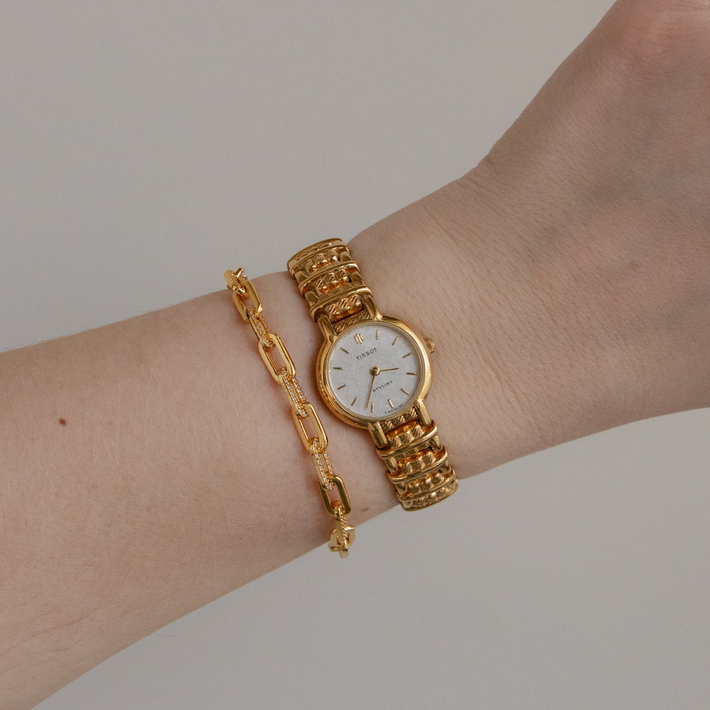 Vintage Tissot Swiss Basket Weave Gold Watch