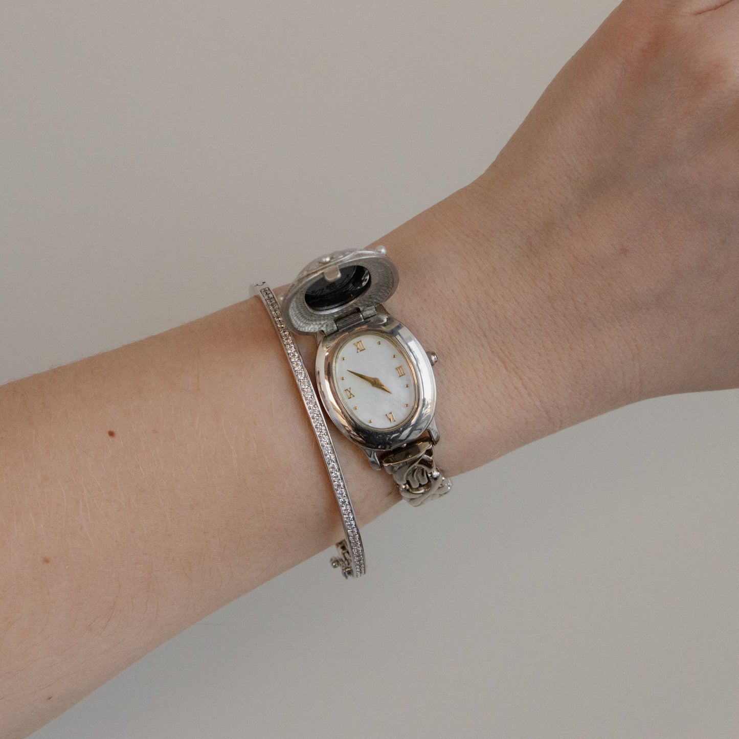 Vintage IEI Pearl Locket Silver Watch