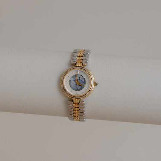 Reloj vintage Chante Le Temp suizo con mosaico de dos tonos