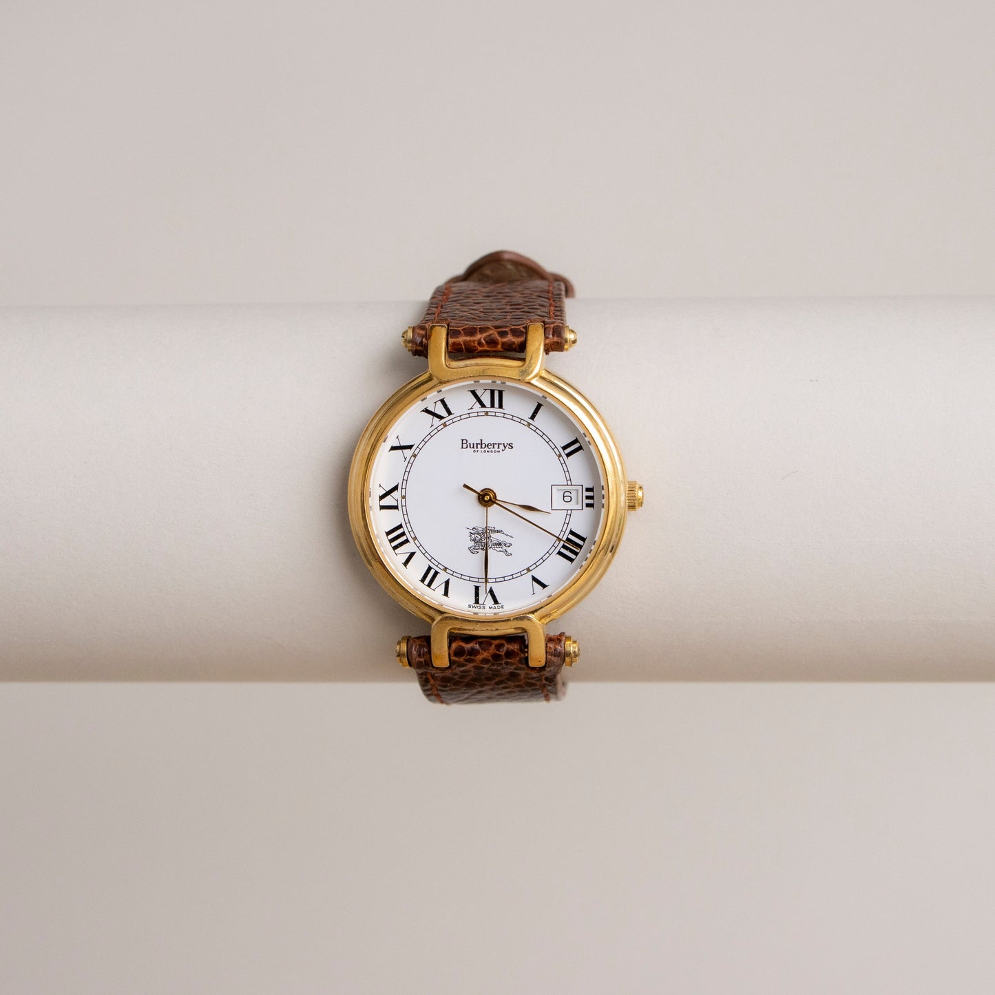 Vintage Burberrys Swiss Leather Strap Gold Watch