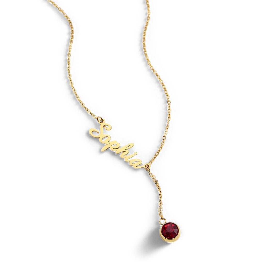 Birthstone Lariat Name Necklace
