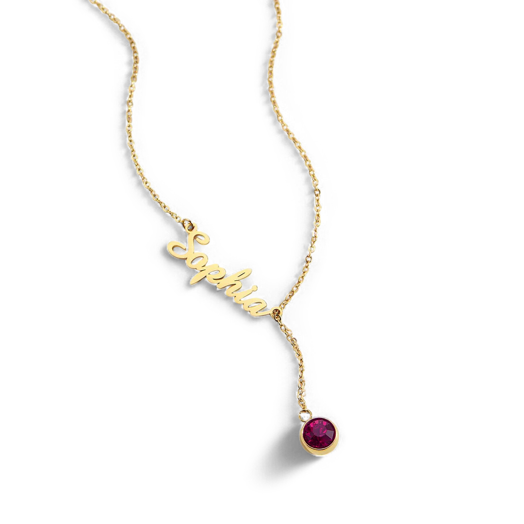 Birthstone Lariat Name Necklace
