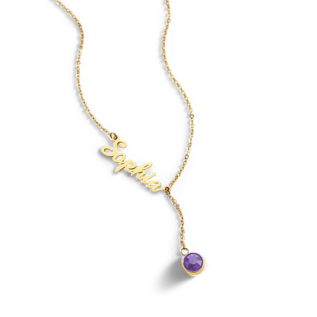 Birthstone Lariat Name Necklace