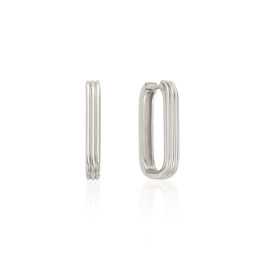 Pendientes de aro grandes acanalados de plata