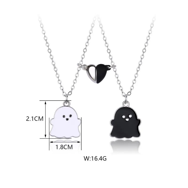 2Pcs/Set Cartoon Ghost Heart Pendant BFF Necklace - Touch Bling