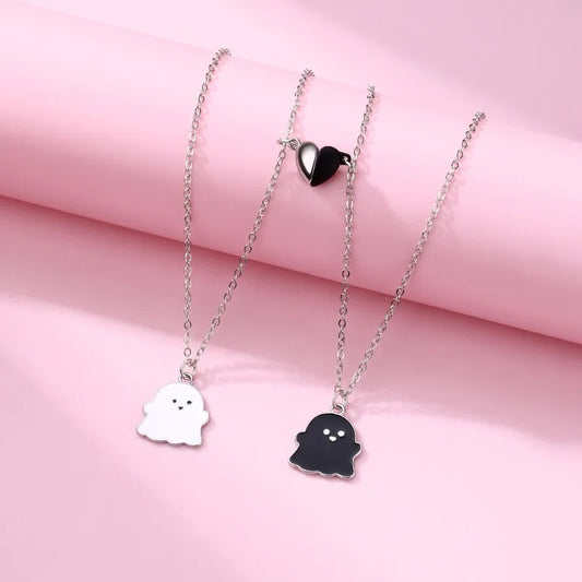 2Pcs/Set Cartoon Ghost Heart Pendant BFF Necklace - Touch Bling