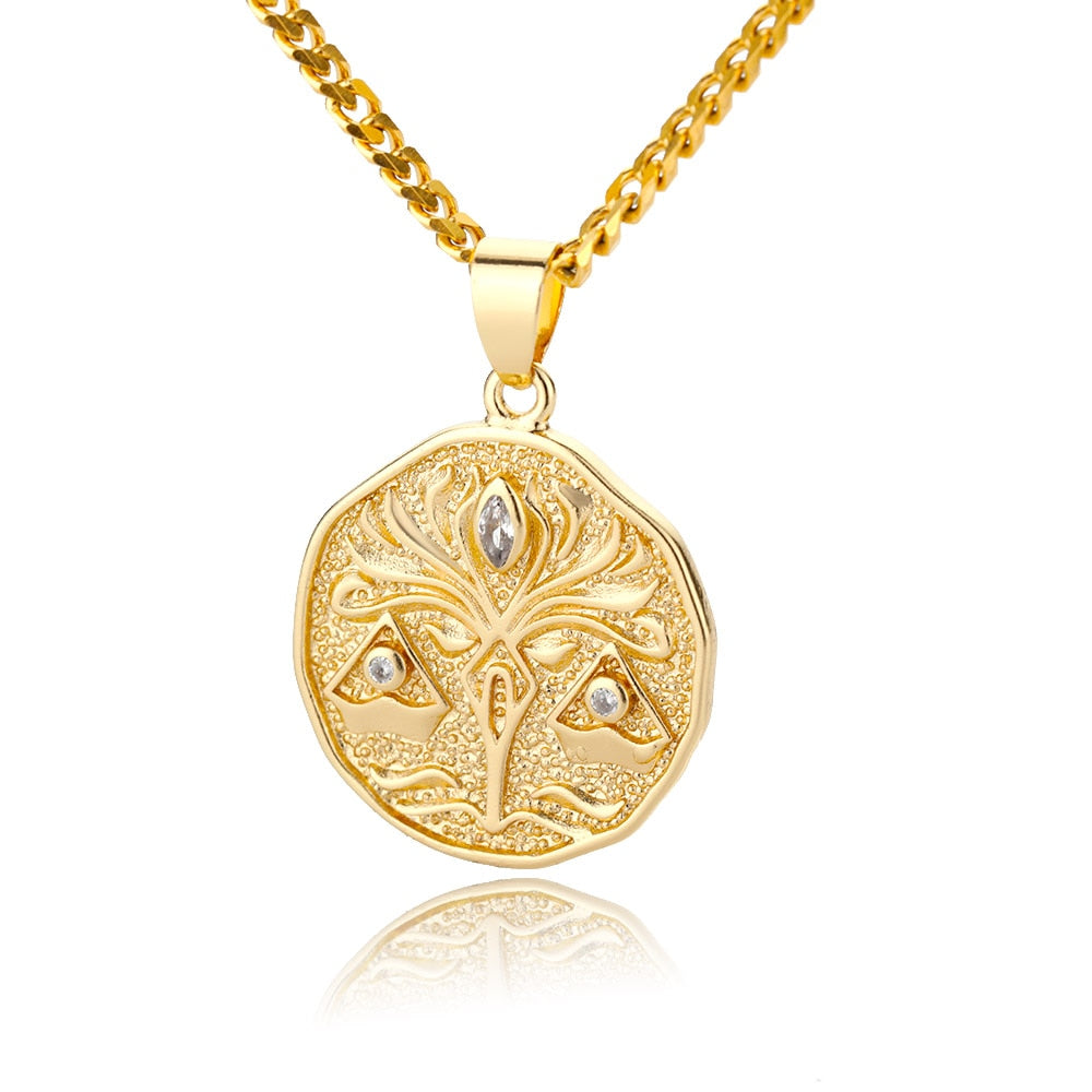 Astrological Sign Coin Pendant Necklace