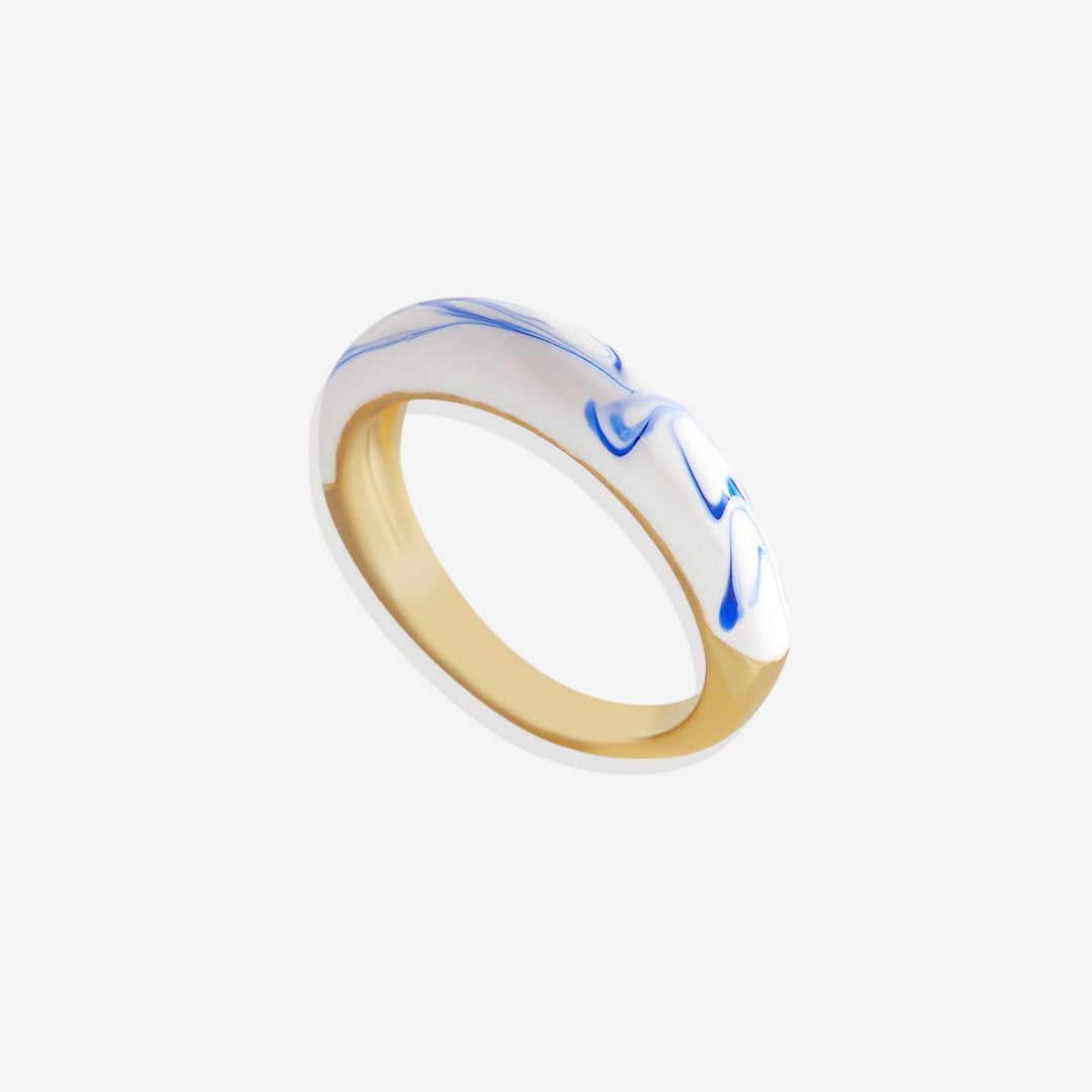 Blue Porcelain Dome Ring