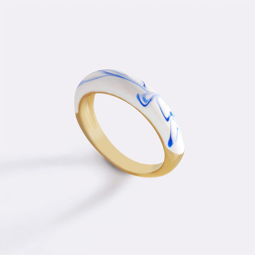 Blue Porcelain Dome Ring