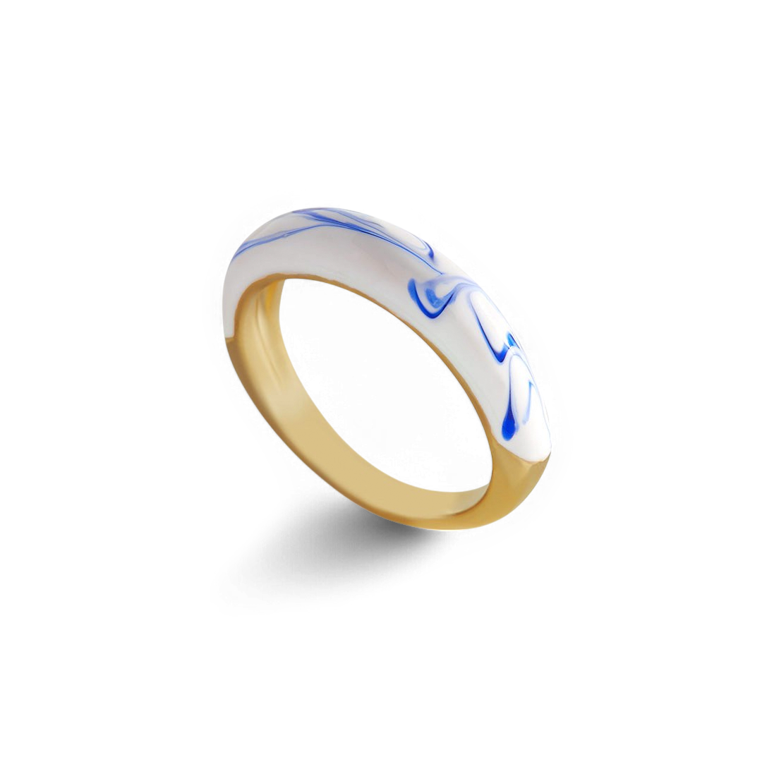 Blue Porcelain Dome Ring
