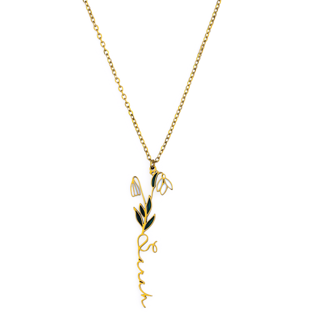 Watercolor Birth Flower Name Necklace