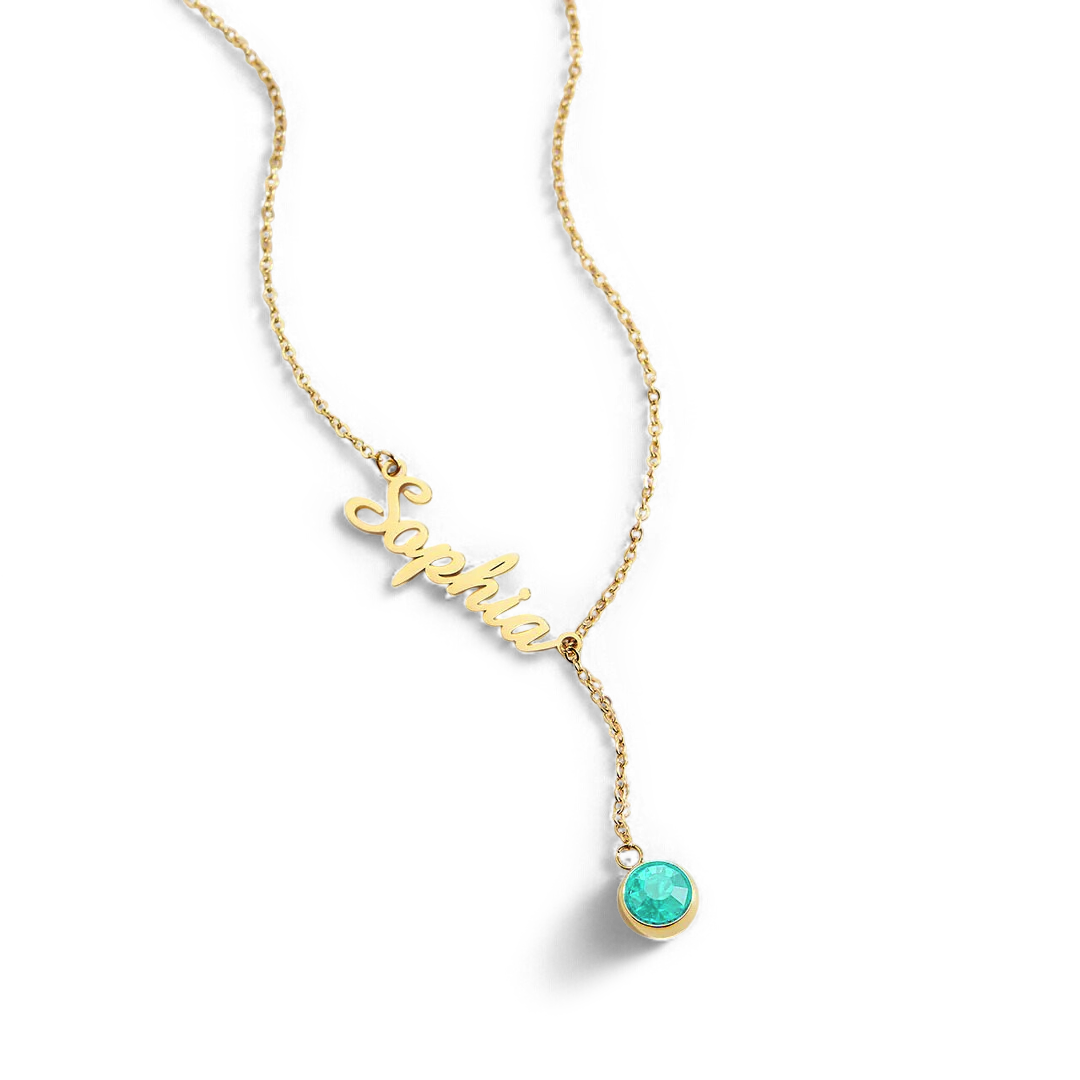 Birthstone Lariat Name Necklace