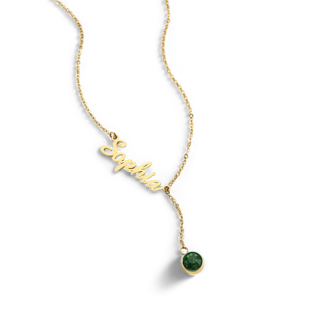 Birthstone Lariat Name Necklace