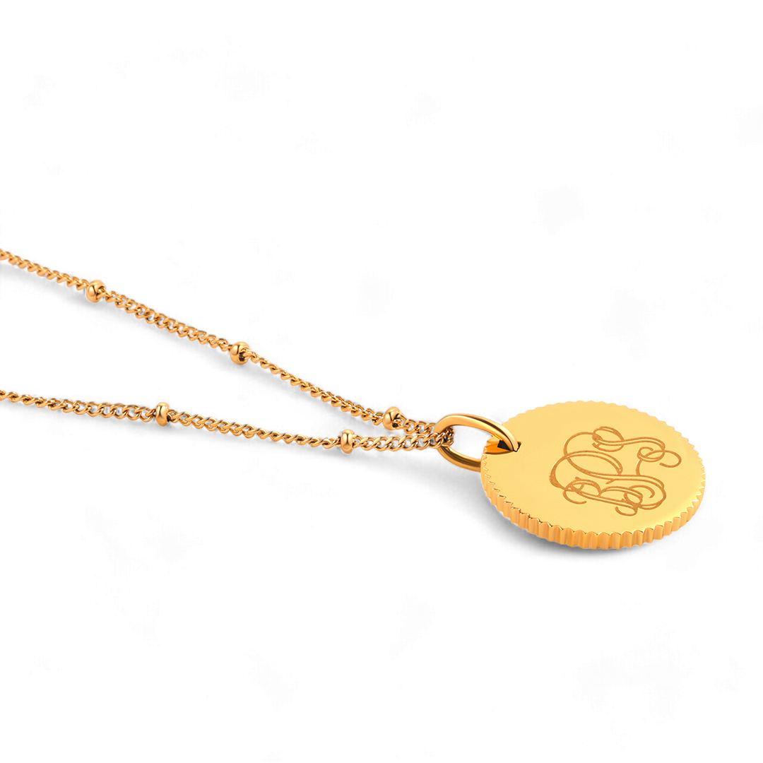 Monogram Scalloped Medallion Pendant Necklace