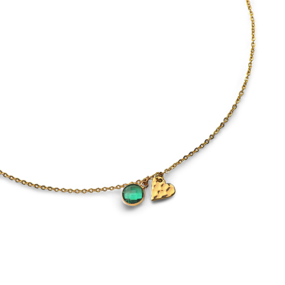 Mother and Daughter Hammered Heart Birthstone Necklace Set