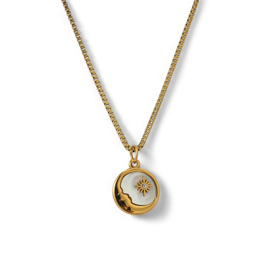Mother of Pearl Moon Pendant Necklace