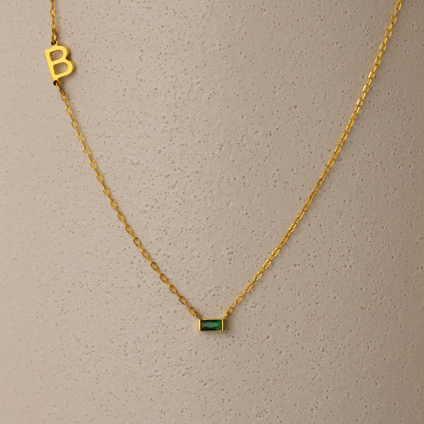 Initial Baguette Birthstone Necklace