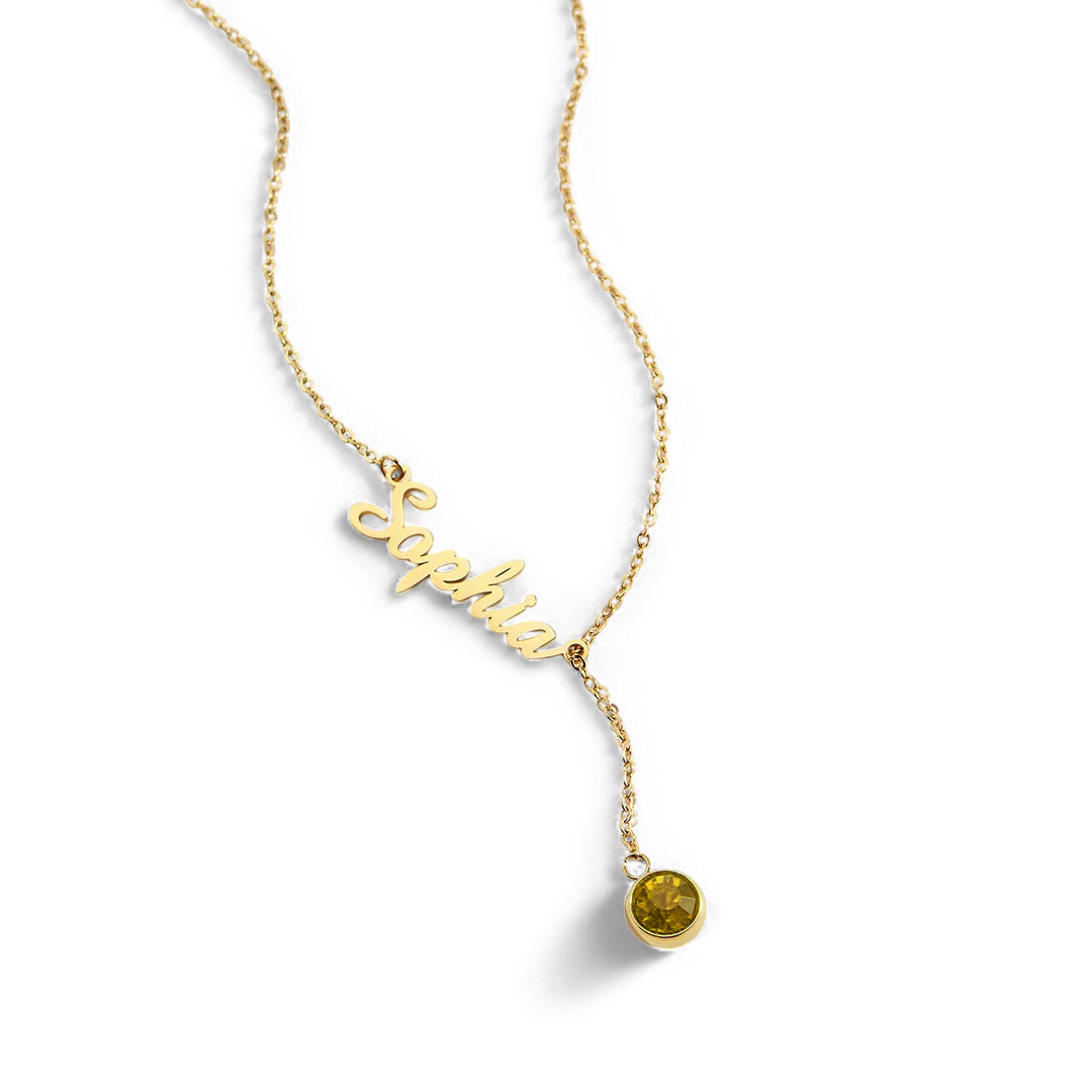 Birthstone Lariat Name Necklace