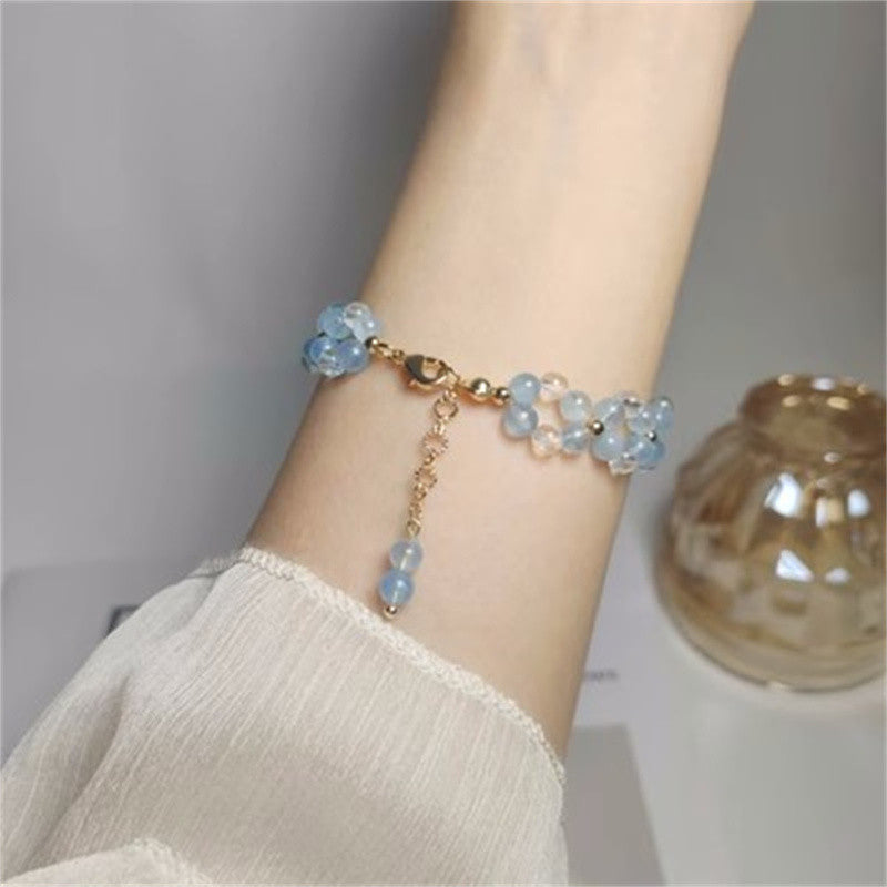 Stylish and Fresh Aquamarine Bracelet Double-layer Design White Crystal - Touch Bling
